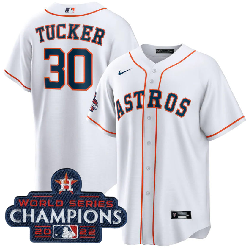 Men's Houston Astros #30 Kyle Tucker White 2022 World Series Champions Home Stitched Baseball Jersey Men's Houston Astros #30 Kyle Tucker White 2022 World Series Champions Home Stitched Baseball Jersey